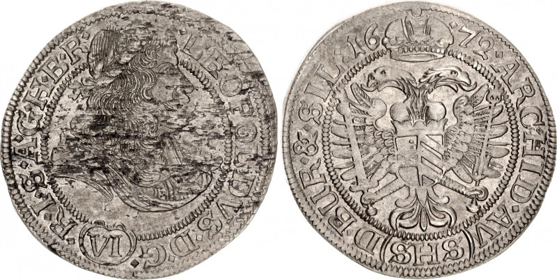 German States Silesia 6 Kreuzer 1672 SHS
KM# 507; Her# 1202; N# 47290; Silver; ...