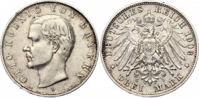 Germany - Empire Bavaria 3 Mark 1908 D
KM# 996; N# 7937; Silver; Otto; XF.