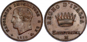 Italian States Napoleonic Kingdom of Italy 3 Centesimi 1810 M Overdate
C# 2; N# 7085; Napoleon I; AUNC.