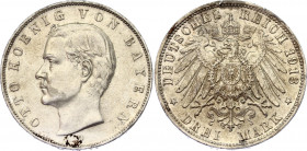 Germany - Empire Bavaria 3 Mark 1913 D
KM# 996; N# 7937; Silver; Otto; XF+.