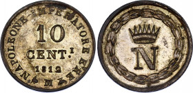 Italian States Napoleonic Kingdom of Italy 10 Centesimi 1812 M
C# 4; N# 23978; Silver; Napoleon I; AUNC-UNC.