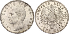 Germany - Empire Bavaria 5 Mark 1904 D
KM# 915; N# 10914; Silver; Otto; XF/AUNC.