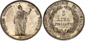 Italian States Lombardy-Venetia 5 Lire 1848 M
C# 22; N# 18063; Silver; AUNC, nice toning.