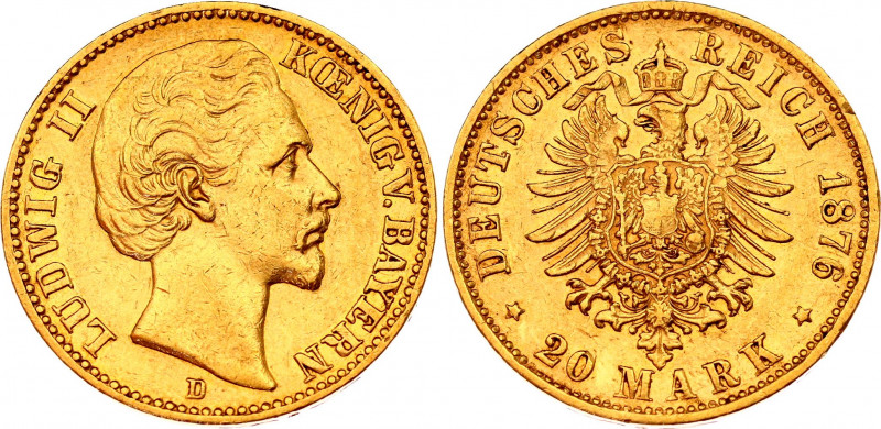 Germany - Empire Bavaria 20 Mark 1876 D
KM# 900; J. 197; N# 56095; Gold (.900) ...