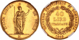 Italian States Lombardy 40 Lire 1848 NGS MS61
C# 24, N# 38412; Gold 12.9 g.