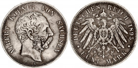 Germany - Empire Saxony 5 Mark 1895 E
KM# 1246, N# 26554; Silver; Albert; XF.