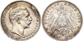 Germany - Empire Prussia 3 Mark 1909 A
KM# 527; N# 3643; Silver; Wilhelm II; XF+.