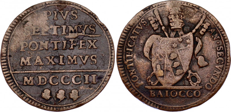 Italian States Papal States 1 Baiocco 1802
KM# 1267, N# 43159; Copper; Pius VII...