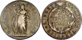 Italian States Piedmont 5 Francs 1801 LAN 10
C# 4; N# 18075; Silver; Napoleon I, Mintage 33000 pcs; VF+.