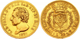 Italian States Sardinia 40 Lire 1825 L
KM# 120.1; N# 16496; Gold (.900) 12.90 g.; Carlo Felice; Mint: Turin; VF-XF.