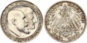 Germany - Empire Wurttemberg 3 Mark 1911 F
KM# 637, N# 86635; High H Type; Silver; Wilhelm II; Silver Wedding Anniversary; UNC.