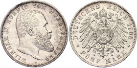 Germany - Empire Wurttemberg 5 Mark 1908 F
KM# 632; N# 15899; Silver; Wilhelm II; XF+.