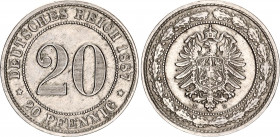Germany - Empire 20 Pfennig 1887 D
KM# 9; AKS# 9; J. 6; N# 15608; Silver; Wilhelm I; Mint: Munich; XF-AUNC.