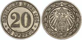 Germany - Empire 20 Pfennig 1892 E
KM# 13, N# 14842; Wilhelm II; UNC.