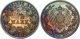 Germany - Empire 1 Mark 1906 J Key Date
KM# 14, N# 3412; Silver; Wilhelm II; UNC with amazing toning.