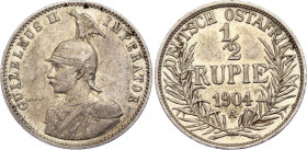 German East Africa 1/2 Rupie 1904 J
KM# 9; N# 21767; Silver; Wilhelm II; XF.