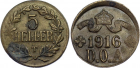 German East Africa 5 Heller 1916 T
KM# 14; N# 21770; Brass; Wilhelm II; Tabora Emergency Company; UNC.