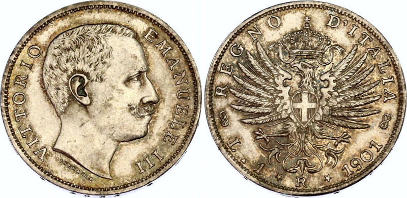 Italy 1 Lira 1901 R
KM# 32; N# 6573; Silver; Vittorio Emanuele III; AUNC, nice ...