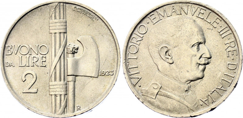 Italy 2 Lire 1923 R
KM# 63; N# 2682; Nickel; Vittorio Emanuele III (1900-1946);...