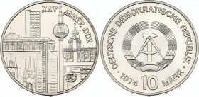 Germany - DDR 10 Mark 1974 
KM# 51, N# 10933; Silver; 25th Anniversary of the German Democratic Republic; UNC.