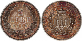 San Marino 2 Lire 1898 R
KM# 5, N# 24560; Silver; Rome Mintage 15.000 pieces; UNC, Luster with Golden Patina.
