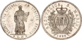 San Marino 5 Lire 1898 R
KM# 6, N# 24561; Silver., Prooflike; Rome Mintage 18.000 pieces; UNC, with Hairlines.