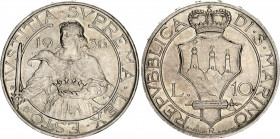 San Marino 10 Lire 1936 R
KM# 10; N# 11879; Silver; Mint: Rome; Mintage 15' 000; AUNC.