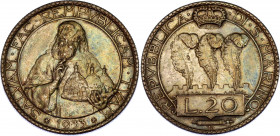 San Marino 20 Lire 1933 R
KM# 11; N# 24563; Silver; XF/AUNC, nice toning.
