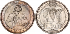San Marino 20 Lire 1935 R
KM# 11, N# 24563; Silver 15 g.; Rome Mintage 10.000 pieces; UNC.