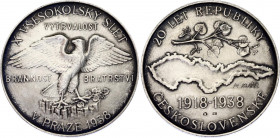 Czechoslovakia Silver Medal "The Sokol Movement X. Festival" 1938
Silver (.987) 14.01 g., 35 mm.; By M.Kužel; Na Pamět X. Všesokolského Sletu; UNC, w...