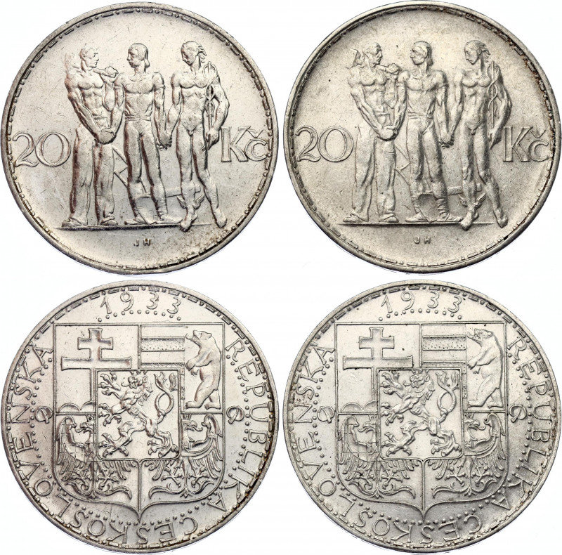 Czechoslovakia 2 x 20 Korun 1933
KM# 17, N# 12629; Silver; XF.