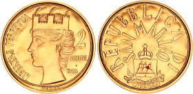 San Marino 2 Scudi 1983 R
KM# 157; N# 94757; Gold (.917) 4.00 g.; Perpetual Freedom; Mint: Rome; Mintage 13'000; UNC.