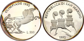 San Marino 500 Lire 1992
KM# 276, N# 36666; Silver., Proof; 1992 Olympics; UNC with Hairlines.