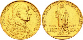 Vatican 100 Lire 1933 - 1934
KM# 19; N# 30047; Gold (.900) 8.80 g.; Pivs XI; Jubilee; Mintage 23'000; XF.