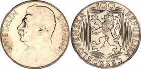 Czechoslovakia 100 Korun 1949 NGC MS 63
KM# 30; Schön# 37; N# 17467; Silver; 70th Birthday of Josef V. Stalin; UNC.