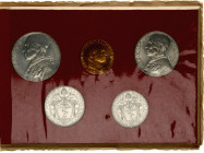 Vatican Mint Set of 5 Coins with Gold 1947 with Original Case
KM# MS37 (KM# 39-43); Aluminium & Gold (.900) 5.19 g.; Pius XII; Mintage 1'000; UNC.