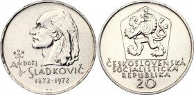 Czechoslovakia 20 Korun 1972 Type Distinctive Sideburns
KM# 76, N# 12631; Výrazný Licous - Bokom Brady / Rare Variant with Distinctive Sideburns; Sil...