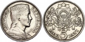 Latvia 5 Lati 1931 
KM# 9; N# 6595; Silver; XF.