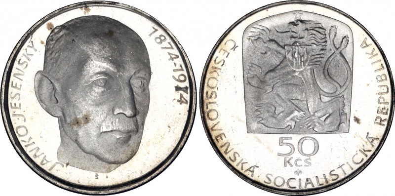 Czechoslovakia 50 Korun 1974 Jesenský Proof
KM# 81; 100 Years - Birth of Janko ...