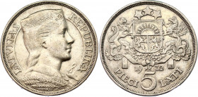 Latvia 5 Lati 1932
KM# 9, N# 6595; Silver; "Milda"; XF, with Hairlines.