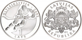 Latvia 1 Lats 2001 
KM# 50, N# 44836; Silver., Proof; Ice Hockey.