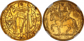 Czechoslovakia Brass 2 Dukat 1973 Restrike NGC AU 58
X# M9 Brass Restrike; Brass; 1000th Anniversary of Christianity in Bohemia; AUNC.