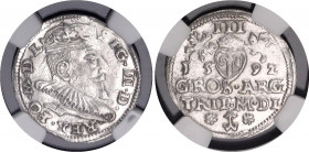 Lithuania 3 Grosze / Trojak 1592 NGC MS 62
Iger V.92.1.a; Silver; Zygmunt III Waza; Mint: Vilnius; UNC.