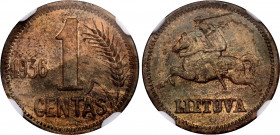 Lithuania 1 Centas 1936 NGC MS 63 RB
KM# 79, N# 4491; Bronze.