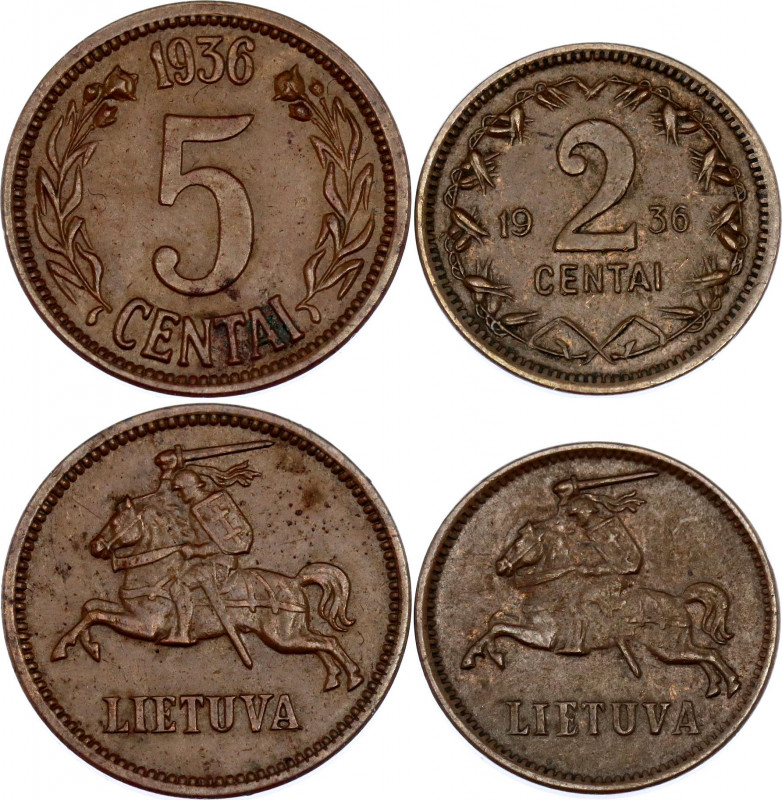 Lithuania 2 - 5 Centai 1936 
KM# 80, 81; XF.