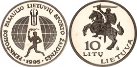 Lithuania 10 Litu 1995 
KM# 97, N# 42900; Proof; 5th World Lithuanians Sport Games; Mintage 10000 pcs.