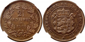 Luxembourg 2-1/2 Centimes 1908 NGC MS 64 BN
KM# 21; William IV.