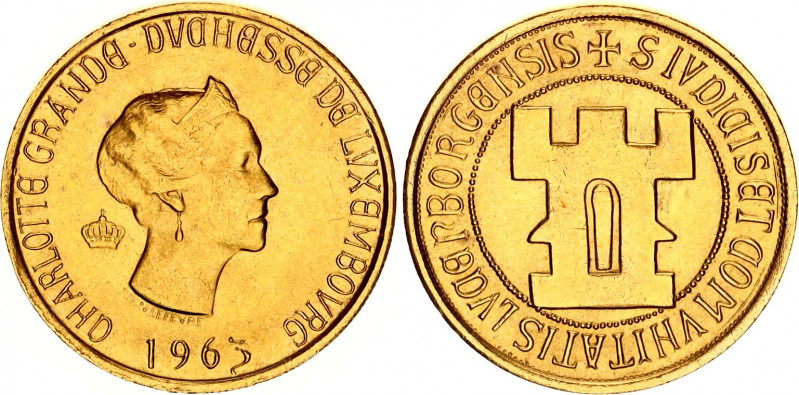 Luxembourg 20 Francs 1963
X# M2b; Gold (.900) 6.45 g.; Charlotte; 100th Anniver...