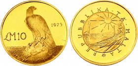 Malta 10 Pounds 1975
KM# 35; N# 327082; Gold (.917) 3.00 g.; Maltese Falcon; Mintage 6'448; UNC.