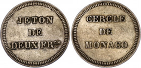 Monaco 2 Francs-size Casino Jeton 1860 - 1879 (ND)
Silver 6.98 g., 28 mm.; Charles III; XF.